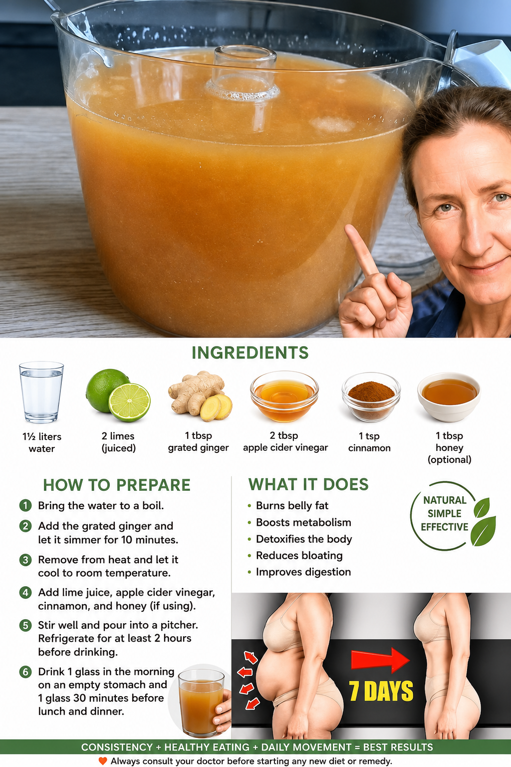 Ginger, Lime & Apple Cider Vinegar Wellness Drink